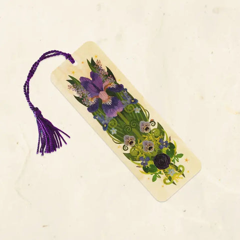 Iris & Ladybug Wood Bookmark with Tassel