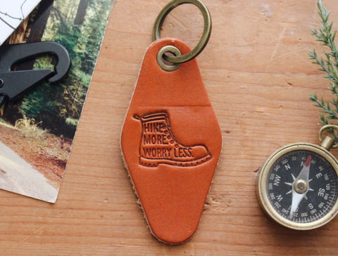 Hike More Worry Less Leather Keychain