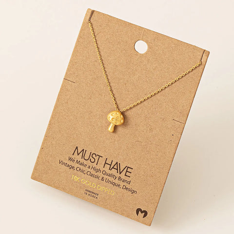 Mini Gold Mushroom Pendant Necklace