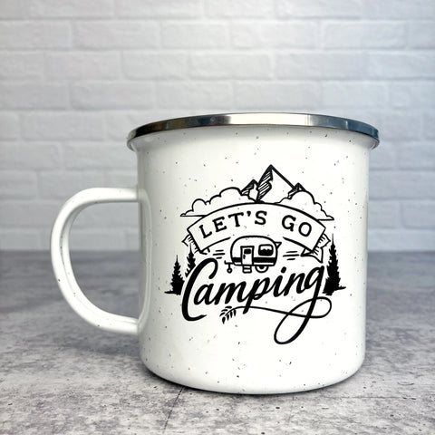 Let's Go Camping Camper Enamel Campfire Mug