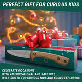 Young Explorers Knife - Carbon Steel Blued-Blade Bushcraft Knife for Kids with Leather Sheath