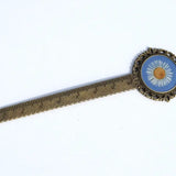 Pressed Flower Bookmark - Fleabane, Large Circle, Antique Bronze