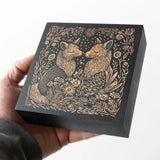 Fox Couple Engraved Birch Wood Panel