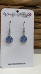 Pressed Flower Tiny Circle Earring - Forget Me Not on White, Silver