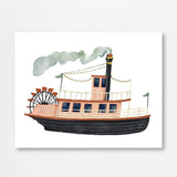 Pink Ferry Boat Mississippi Cruiser Whimsical Art Print