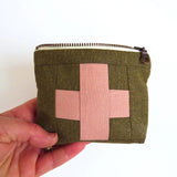 Compact First Aid Pouch – Handmade Medical Travel Kit: Green & Rose
