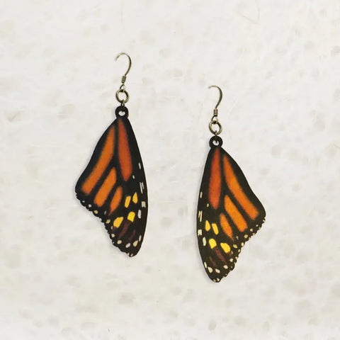Monarch Butterfly Printed Wood Earring
