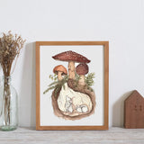 Mice in Mushroom Burrow Fantasy Forest Illustration Wall Art