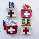 Compact First Aid Pouch – Handmade Medical Travel Kit: Leather & Cream
