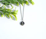 Pressed Flower Tiny Circle Necklace - Queen Anne's Lace on Black, Silver