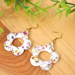 Pressed Flower Earrings, Wildflowers on White, Silver