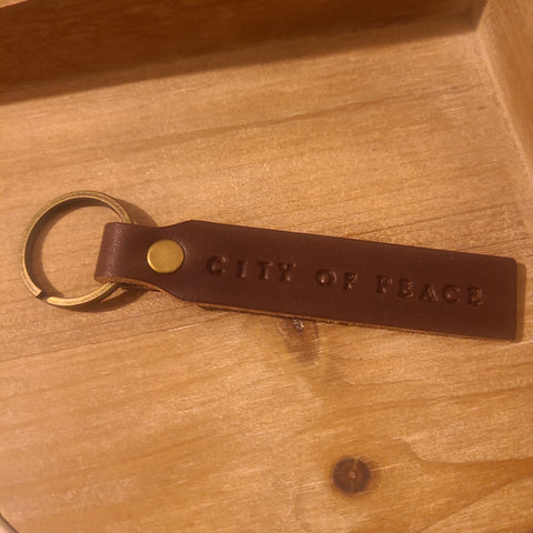 "City of Peace" Salem Custom Stamped Leather Keychain