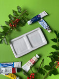 Small 2-Pan Ceramic Artist Paint Palette - Handmade Paint Supplies