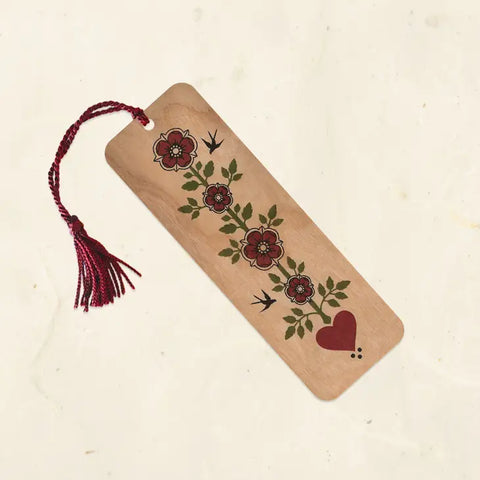 Roses Wood Bookmark with Tassel