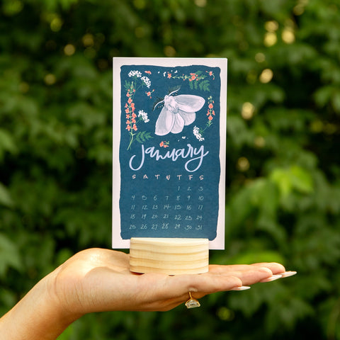 Butterfly Garden 2026 Mini Desk Calendar with Wooden Block