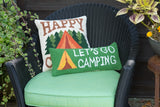 Happy Camper Hook Accent Pillow - Camping Tent & Pine Tree Decor