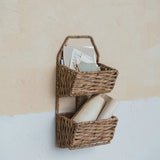 Metal & Water Hyacinth 2-Tier Wall Basket, Natural