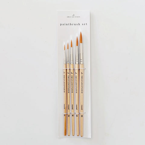 Watercolor Paintbrush Set of Five Wood Brushes