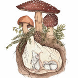 Mice in Mushroom Burrow Fantasy Forest Illustration Wall Art