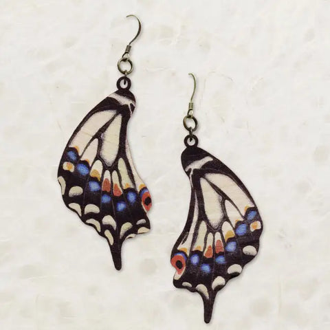 Old World Swallowtail Butterfly Printed Wood Earring