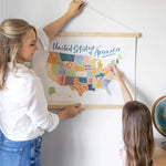 USA Map Canvas Tapestry with Wooden Rails