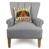 Happy Camper Hook Accent Pillow - Camping Tent & Pine Tree Decor