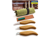 Starter Chip and Whittle Carving Knife Set (3 Knives in Roll + Accessories)