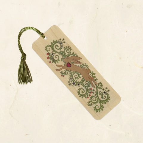 Leaping Hare Wood Bookmark with Tassel