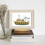 Little Yellow Tugboat Whimsical Ship Illustration Print