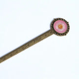 Pressed Flower Bookmark - Fleabane, Large Circle, Antique Bronze