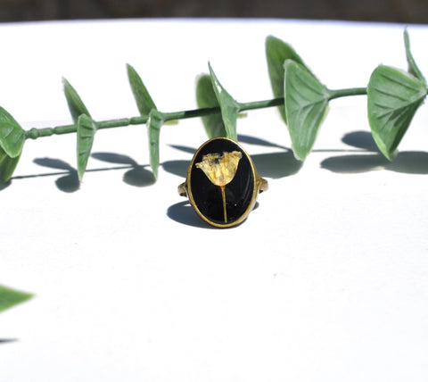 Pressed Flower Oval Ring, Lily of the Valley, Bronze
