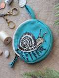Coin Pouch | Snail - Teal Zipper Bag with Waterproof Lining