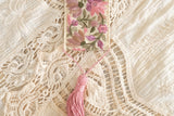 Primrose Pink White - Handmade Embroidered Bookmark