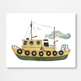 Little Yellow Tugboat Whimsical Ship Illustration Print