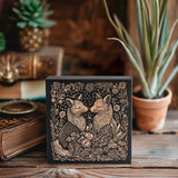 Fox Couple Engraved Birch Wood Panel