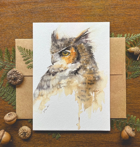 Great Horned Owl A7 Watercolor Greeting Card