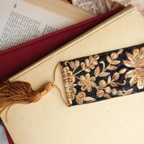 Lotus Dark - Handmade Embroidered Bookmark