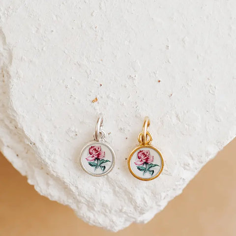 Tea Rose Pendant Necklace Charm