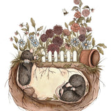 Mole Burrow Mums Flower Garden Cute Wall Art Print