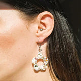 Pressed Flower Earrings, Wildflowers on White, Silver