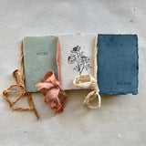 Handmade Letterpress Notebooks - Oak Green Paper with Camel Ribbon