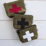 Compact First Aid Pouch – Handmade Medical Travel Kit: Green & Red