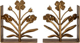 Cast Iron Flower Shaped Bookends, Gold Finish, Set of 2