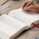 NKJV, Journal Reference Edition Bible, Verse Art Cover Collection, Leathersoft, Gray, Red Letter, Comfort Print: Let Scripture Explain Scripture. Reflect on What You Learn