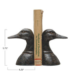 Cast Iron Duck Head Bookends, Distressed Black, Set of 2