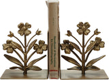 Cast Iron Flower Shaped Bookends, Gold Finish, Set of 2