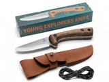 Young Explorers Knife - Carbon Steel Blued-Blade Bushcraft Knife for Kids with Leather Sheath