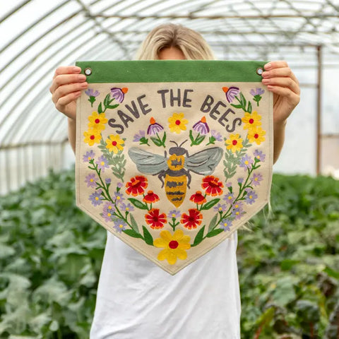 Save the Bees Embroidered Canvas Banner