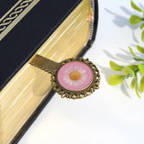 Pressed Flower Bookmark - Fleabane, Large Circle, Antique Bronze
