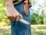 Young Explorers Knife - Carbon Steel Blued-Blade Bushcraft Knife for Kids with Leather Sheath